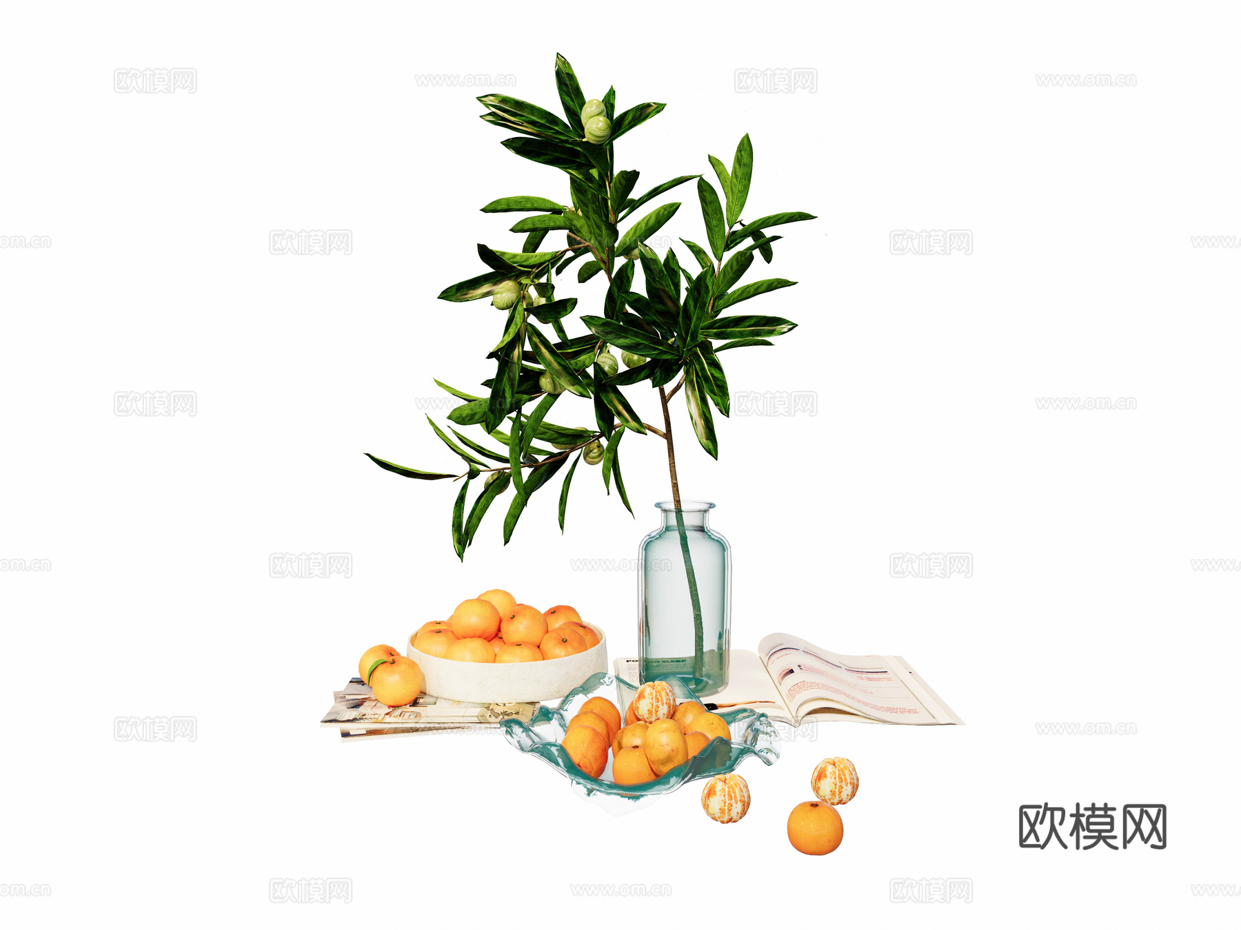 现代侘寂风格 室内 户外桌面饰品摆件 花瓶 插花 水果 果盘su模型