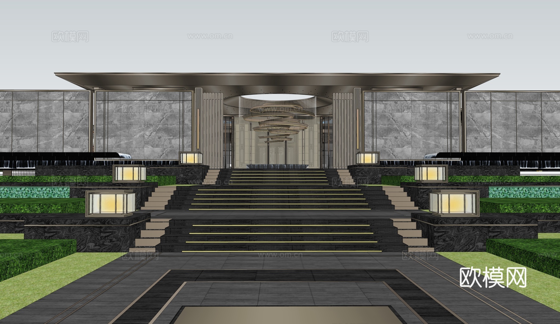 新中代售楼处 售楼部景观 会所建筑 展馆建筑 中央绿化带su模型