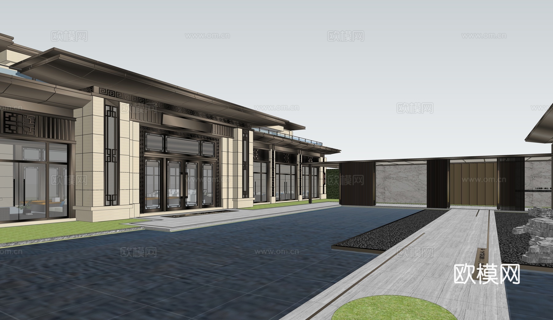 新中代售楼处 售楼部景观 会所建筑 展馆建筑 中央绿化带su模型