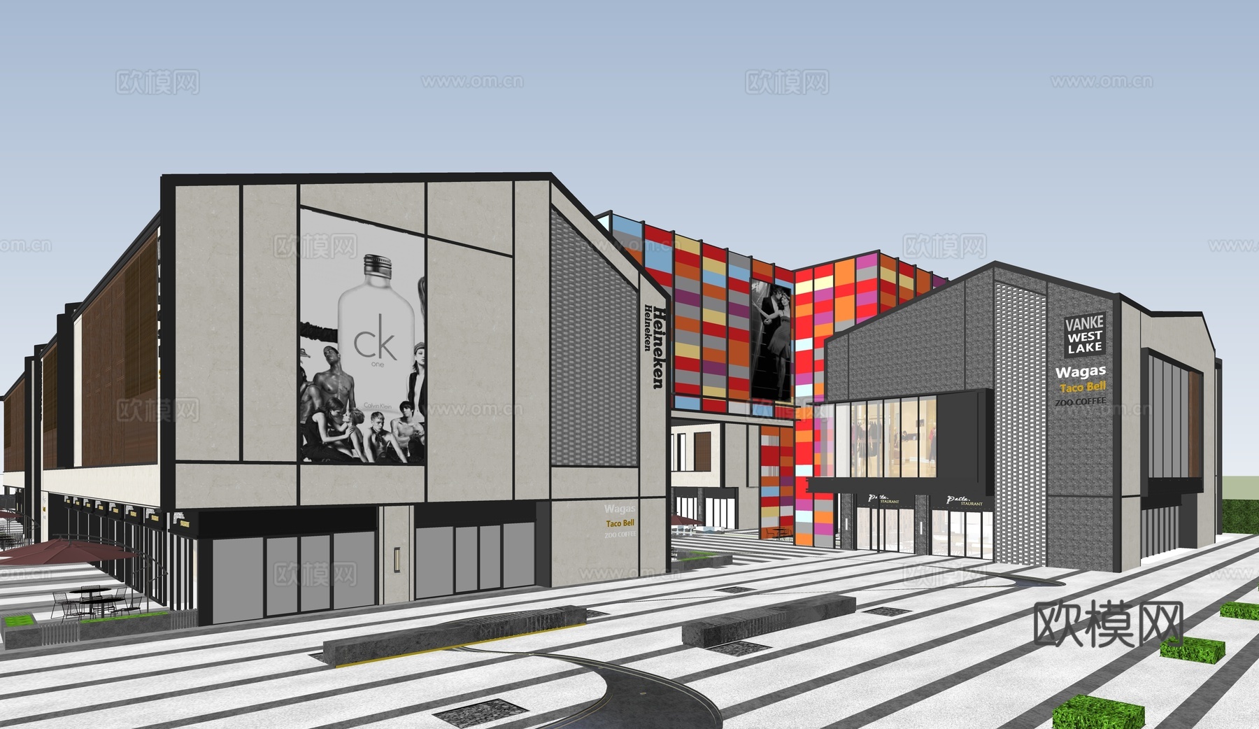 新中式售楼处 会所建筑 展馆建筑 商业街su模型