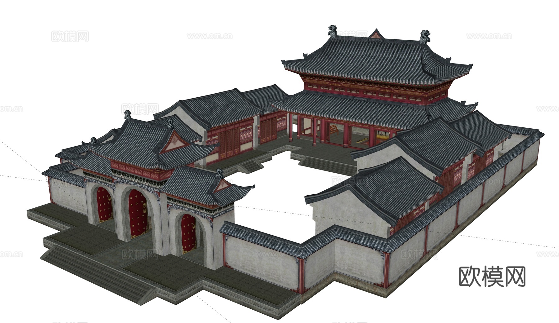 中式合院 寺庙 山门 道观 大殿su模型