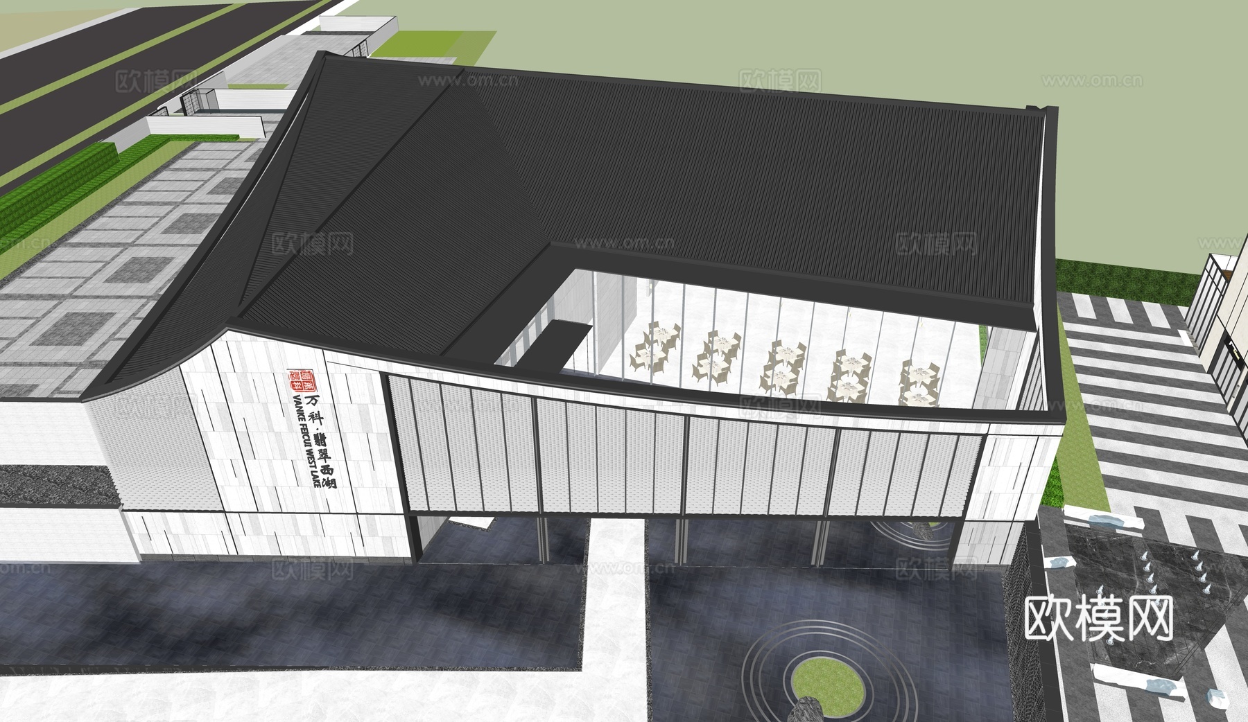新中式售楼处 会所建筑 展馆建筑 商业街su模型