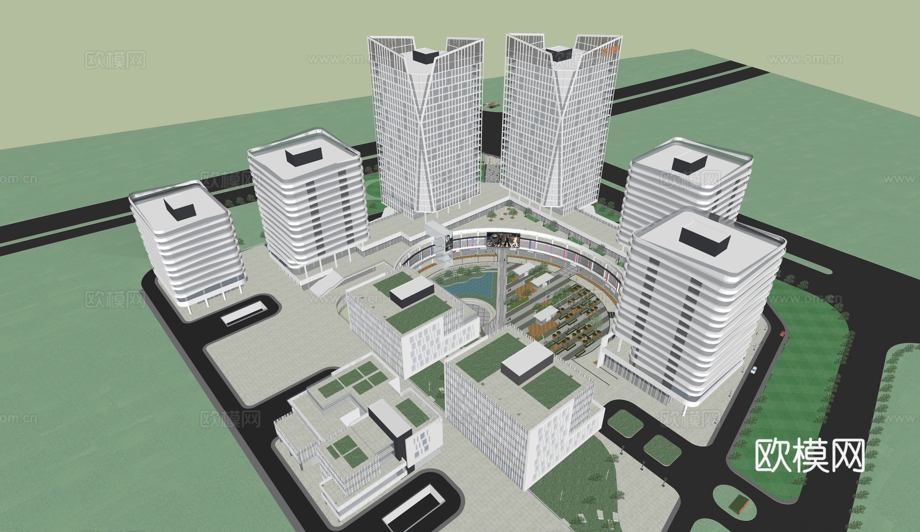 现代办公楼 酒店建筑 圆形商业综合体 商业街 产业园区su模型
