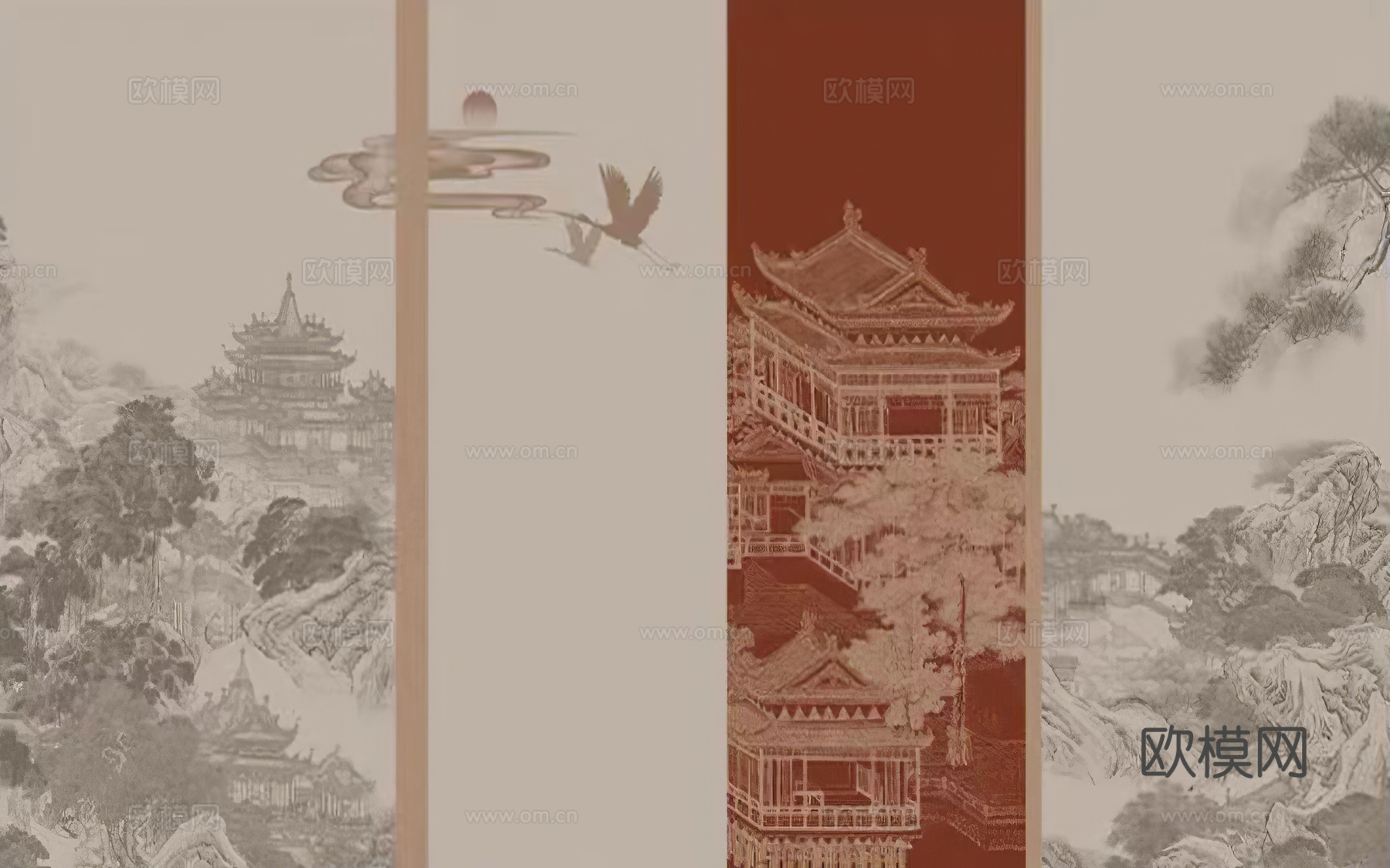新中式壁画壁纸贴图