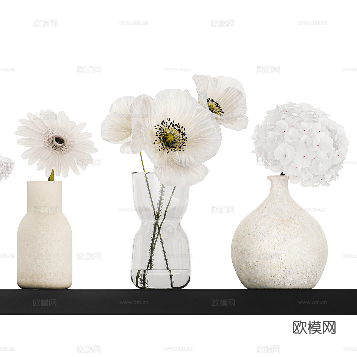 现代奶油风花瓶花艺3d模型