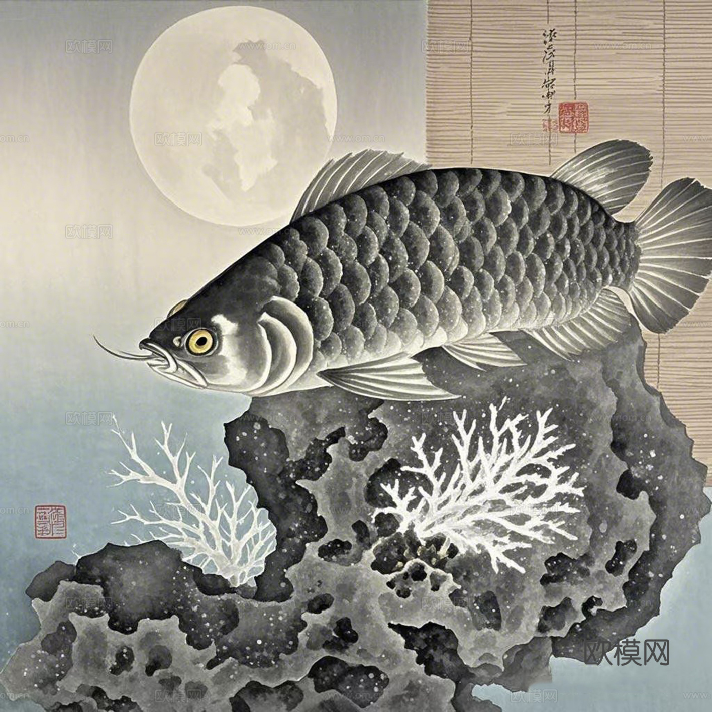 新中式抽象鲤鱼装饰画