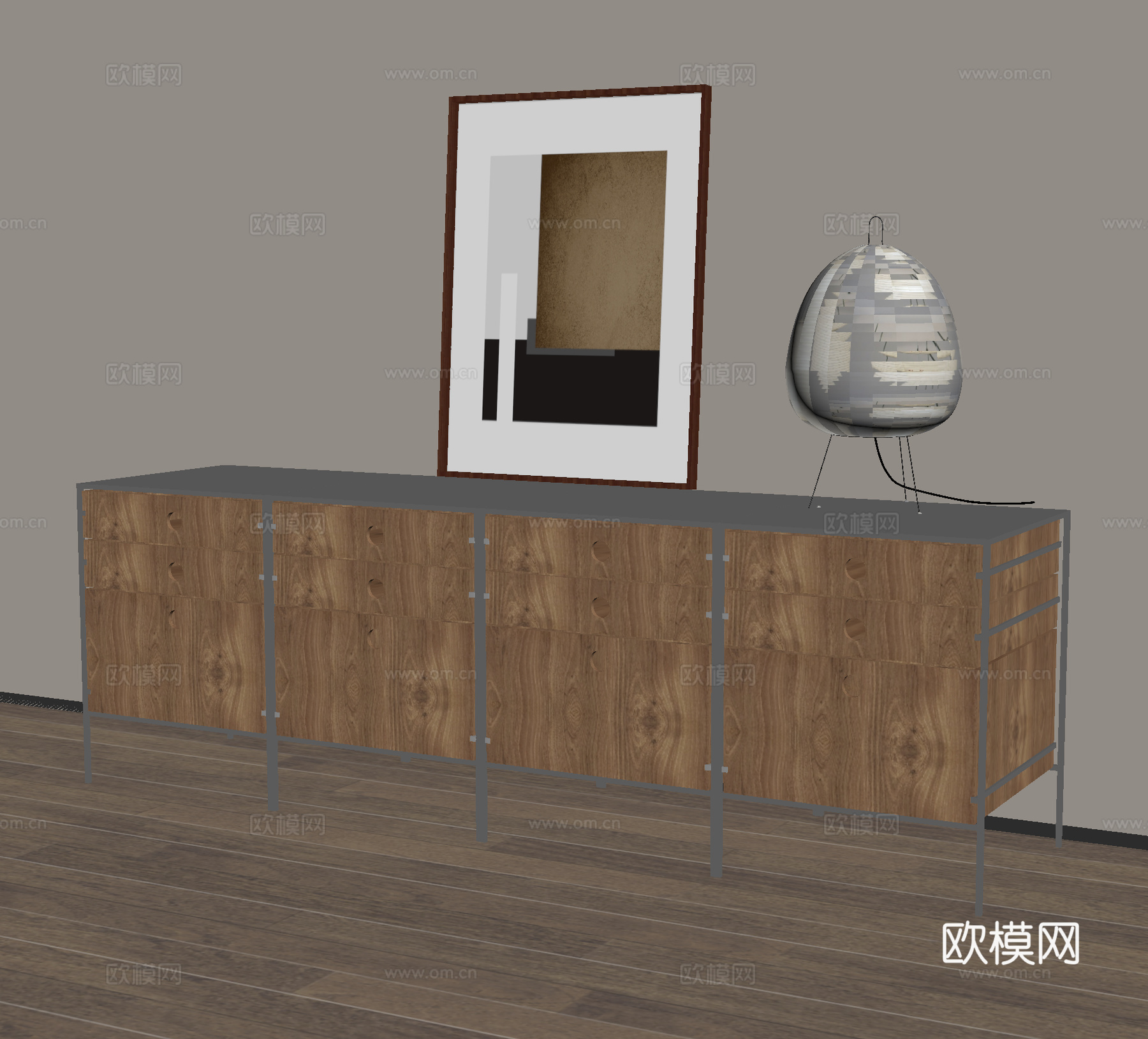 边柜 斗柜 置物柜 储物柜 装饰画su模型