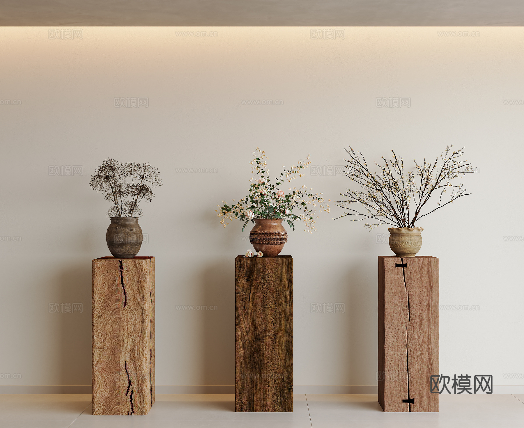 中古侘寂绿植摆件 干枝绿植 干枝盆栽 陶罐花瓶 侘寂风盆栽摆su模型