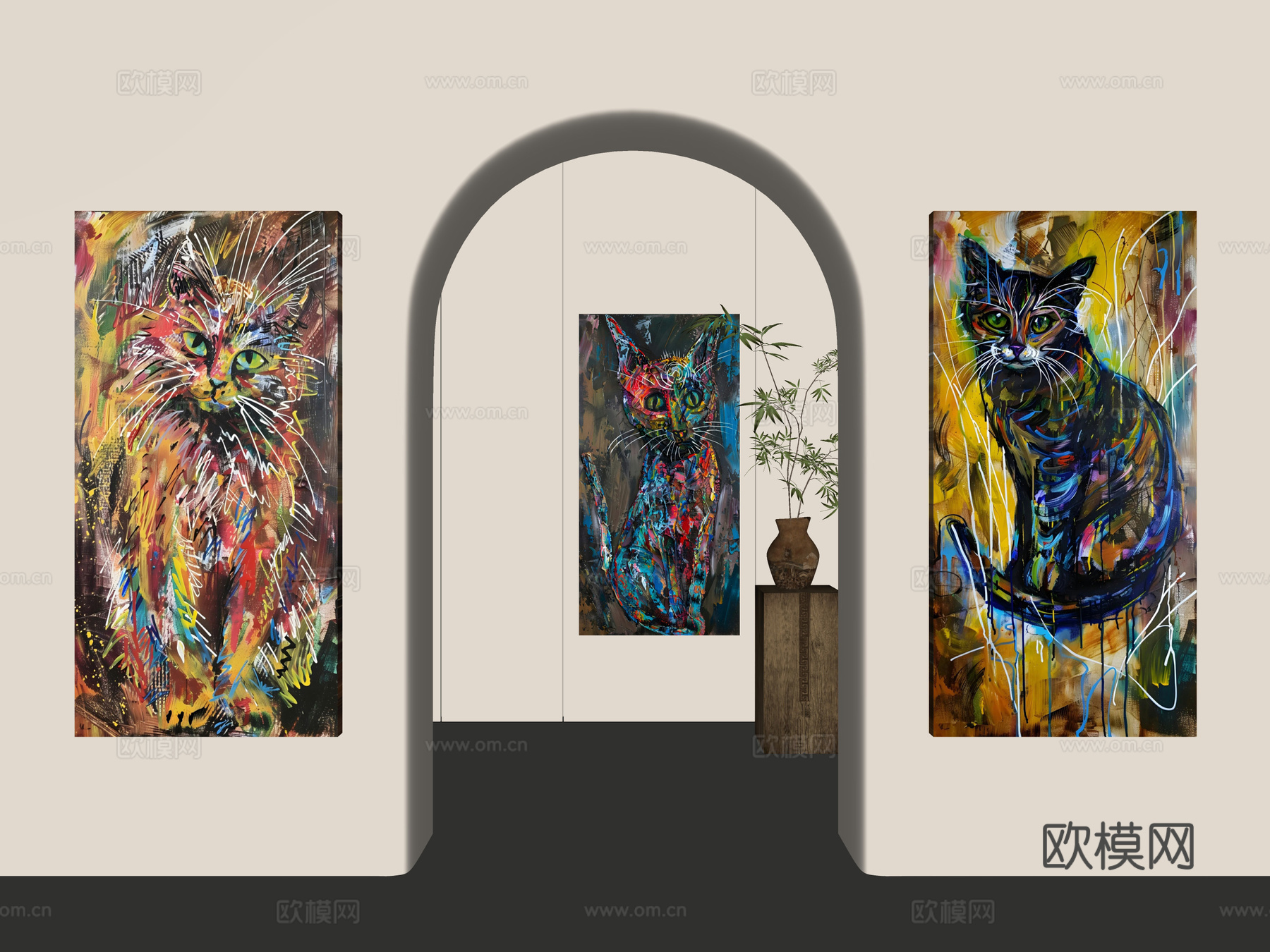 现代极简油画 抽象动物油画 高端艺术油画 动物画像 挂画组合su模型