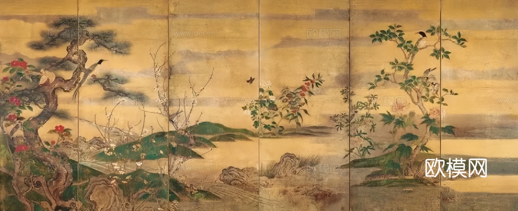 新中式金色屏风壁画