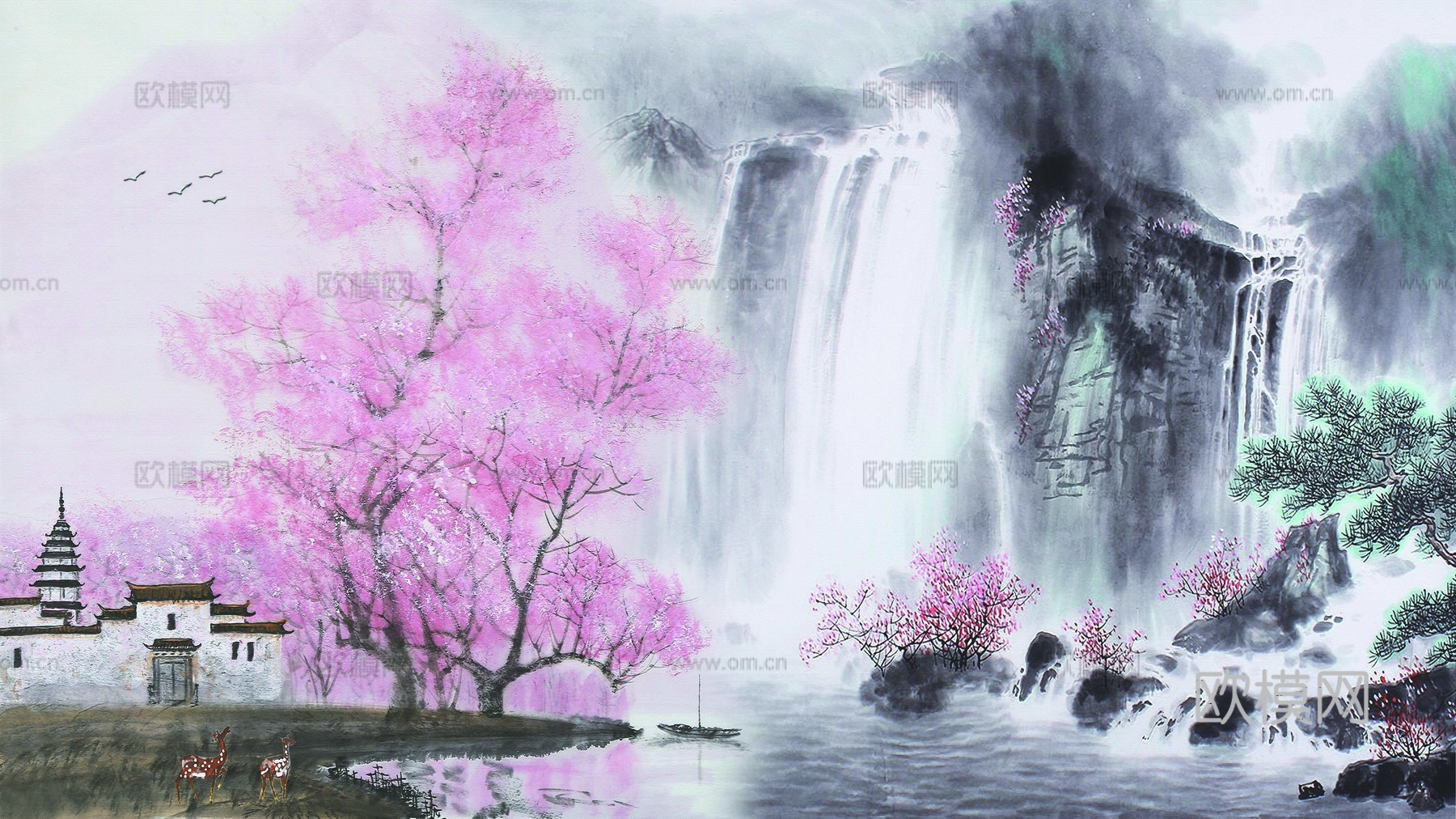 中式山水壁画壁纸