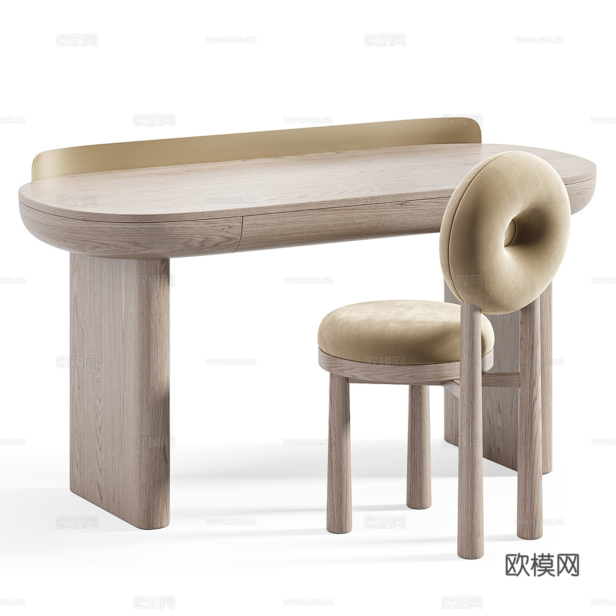 新中式轻奢鲑鱼桌面书桌椅3d模型