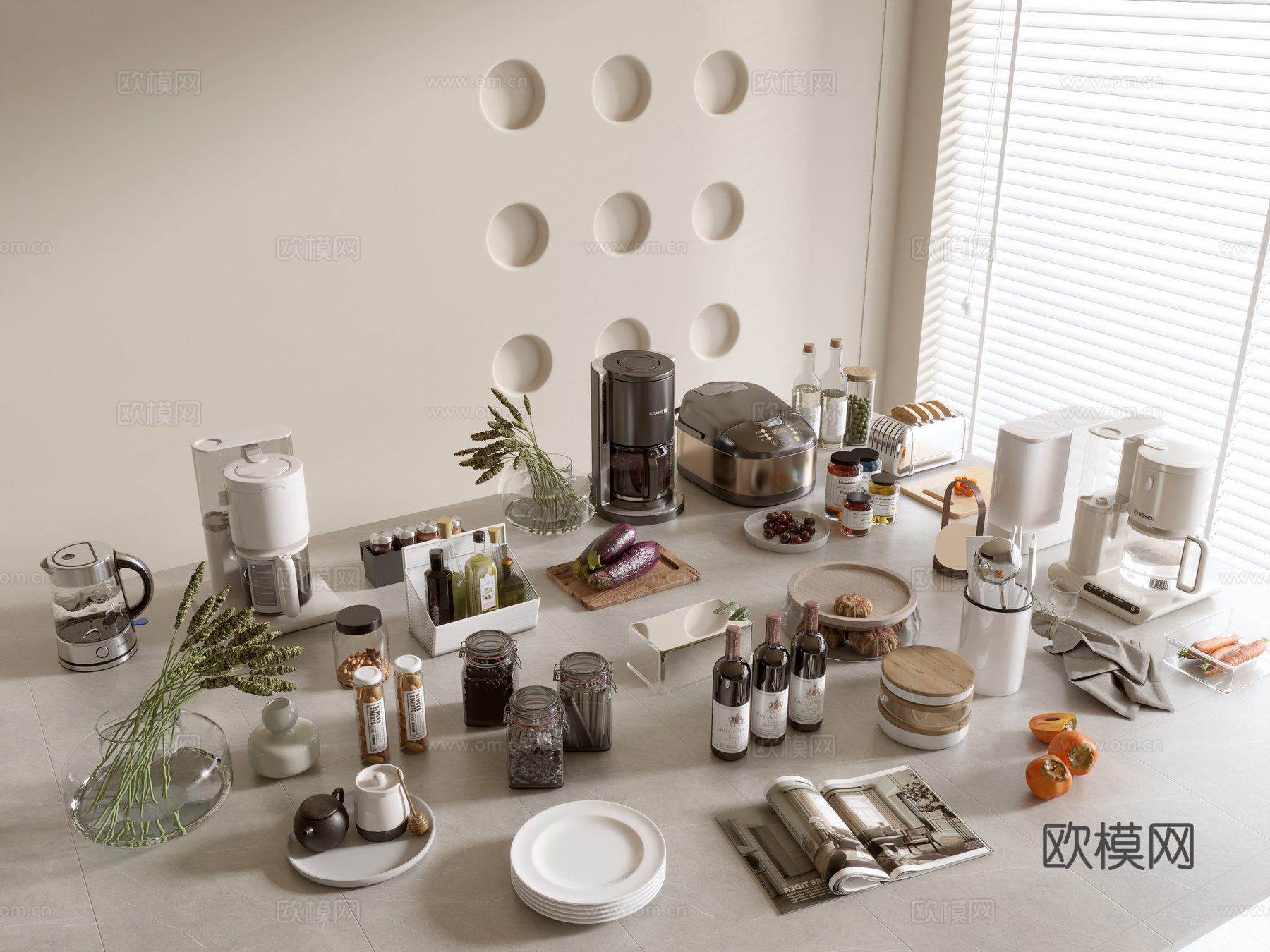 现代摆件组合 厨房用品 厨具 餐具 厨房电器 艺术摆件 餐桌3d模型