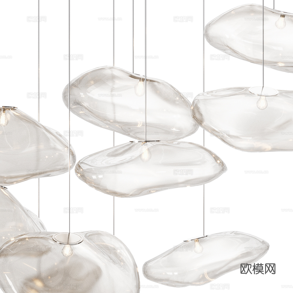 现代意式极简 Bocci 随机玻璃吊灯3d模型