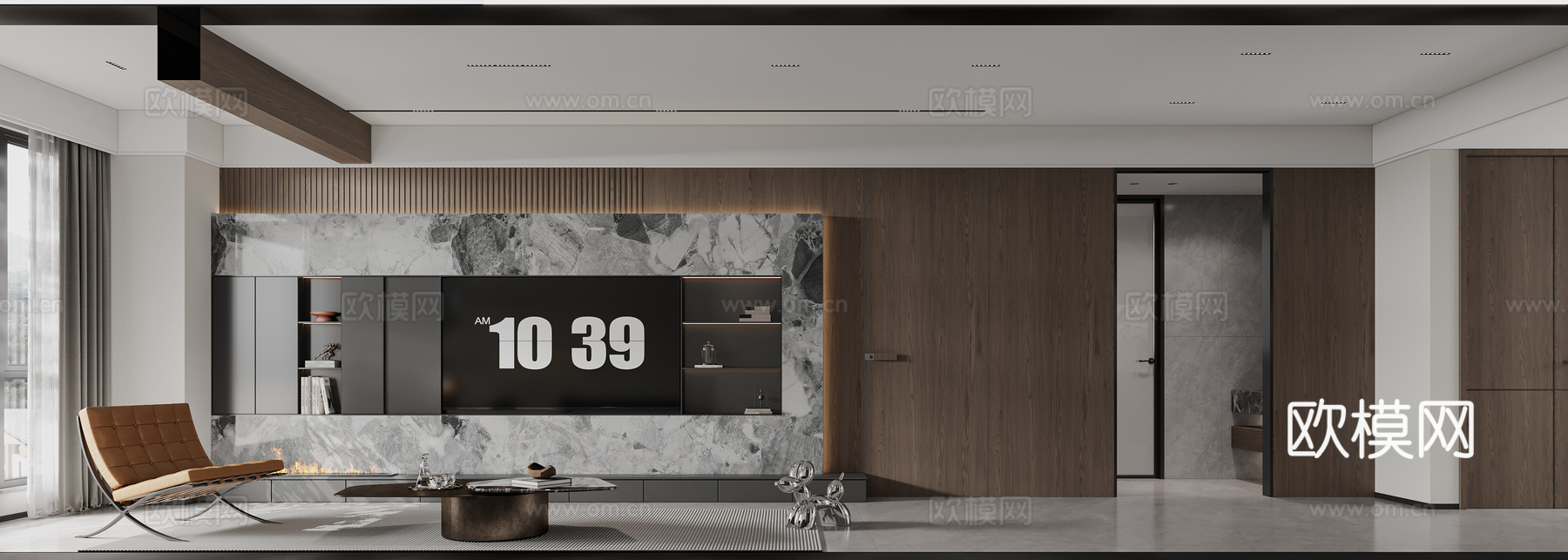 意式现代客厅电视背景3d模型