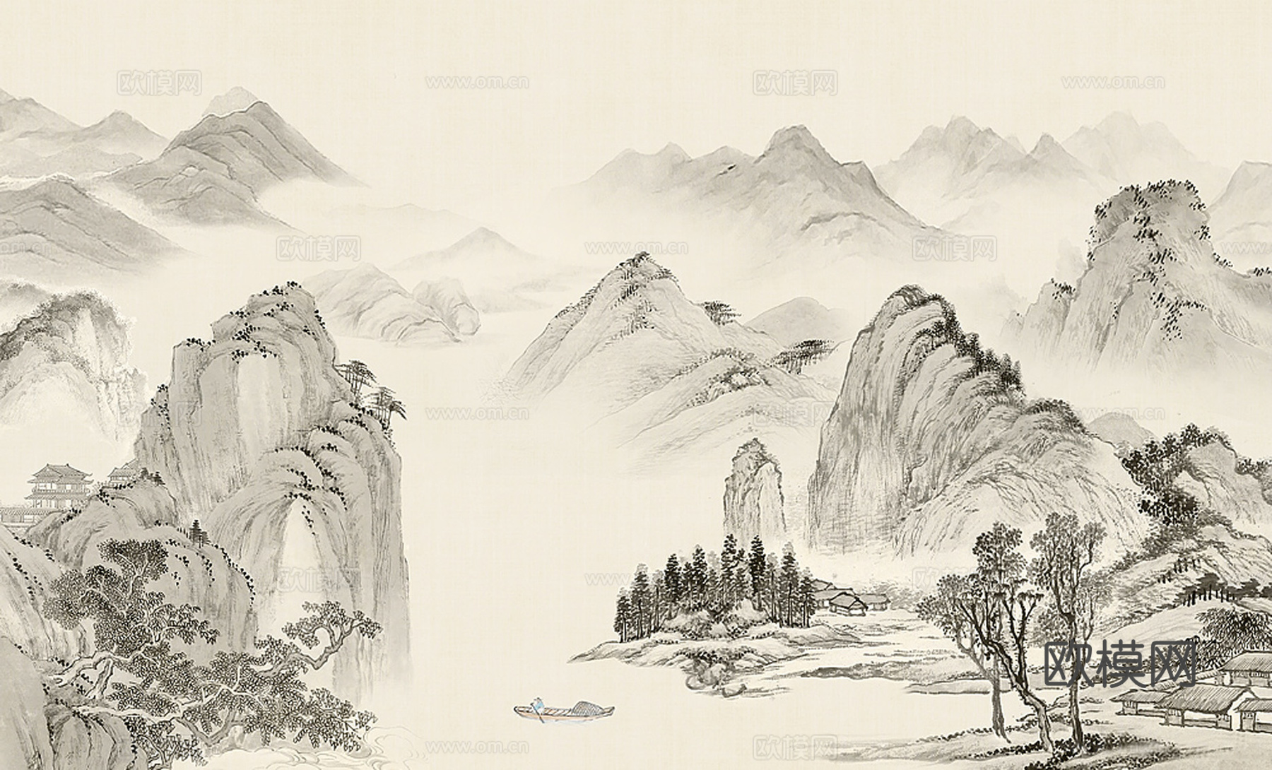 新中式水墨山水画