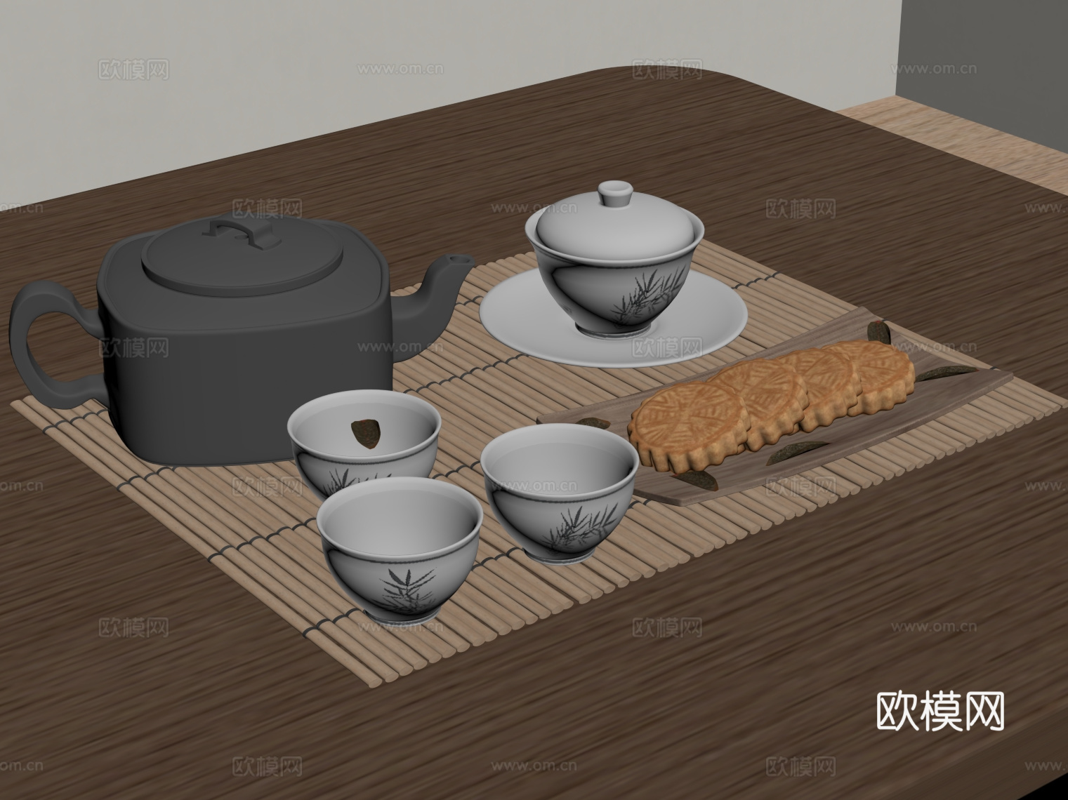 新中式茶具 茶壶 茶杯su模型