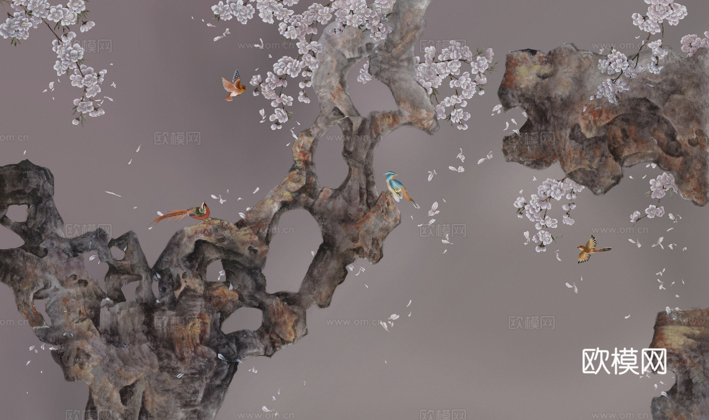 新中式花鸟壁画