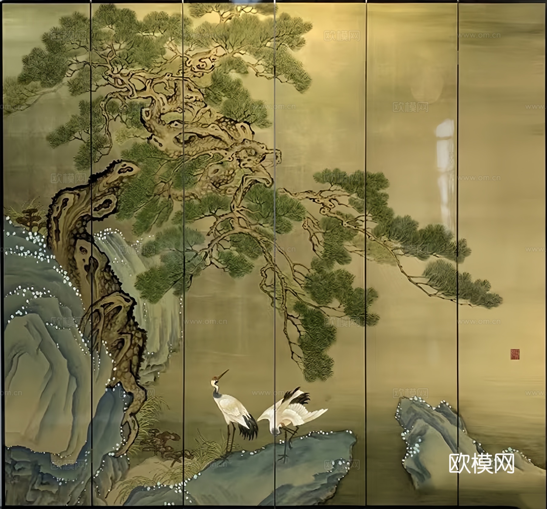 新中式金色屏风壁画