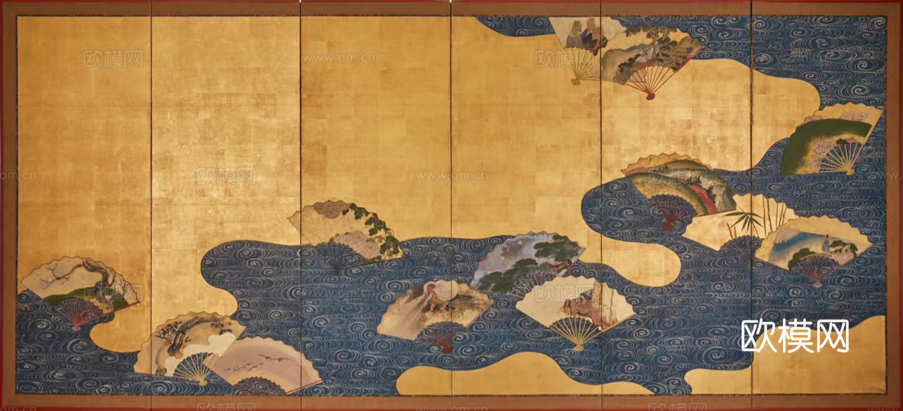 新中式金色屏风壁画