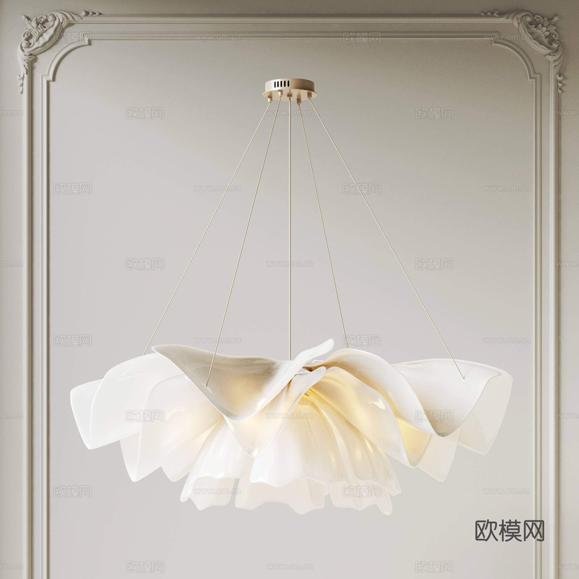 现代法式奶油风花瓣吊灯3d模型