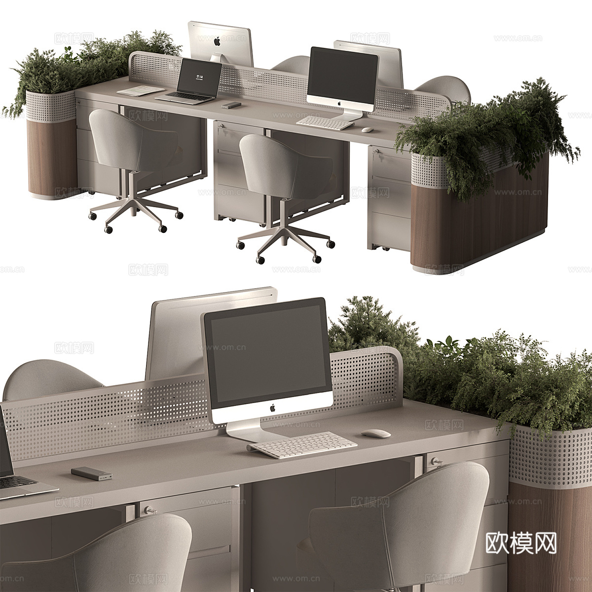 新中式员工套装 - 办公家具3d模型