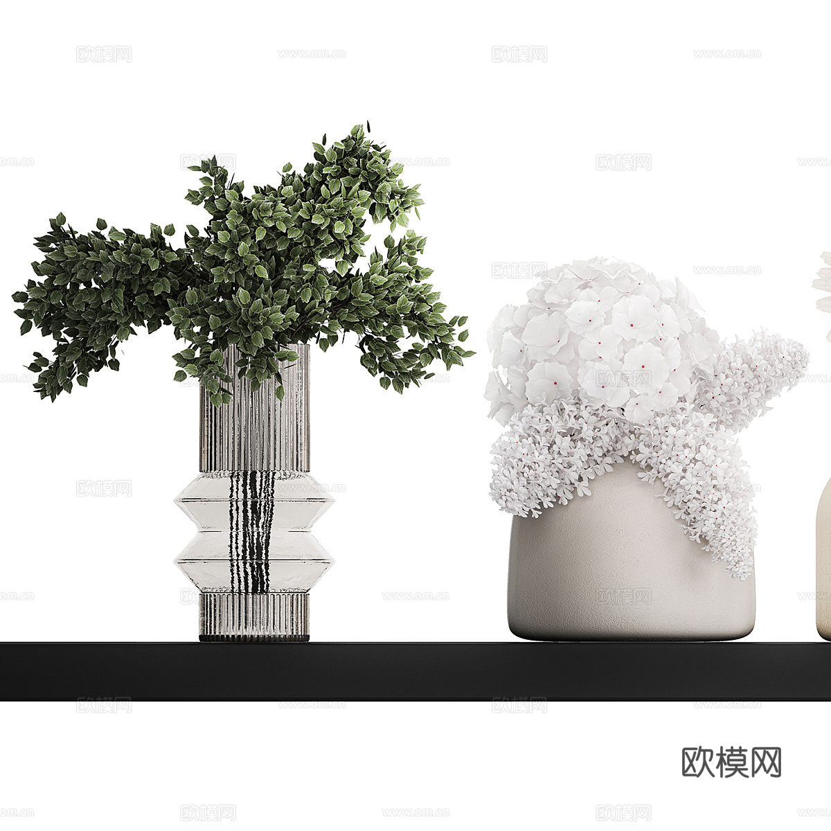 现代奶油风花瓶花艺3d模型