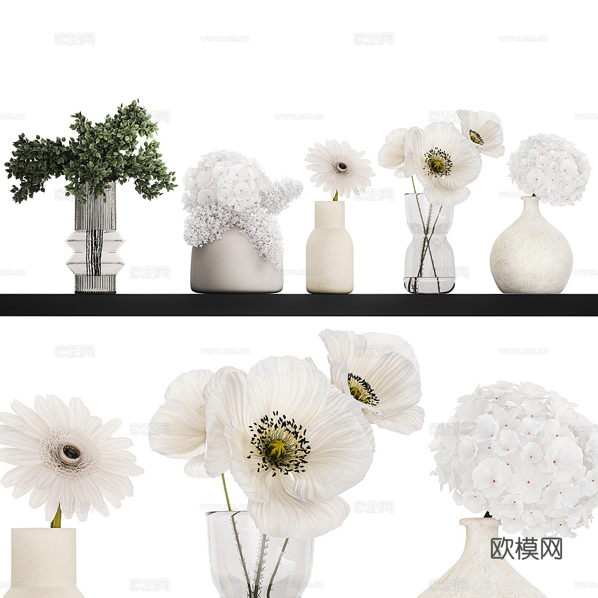 现代奶油风花瓶花艺3d模型