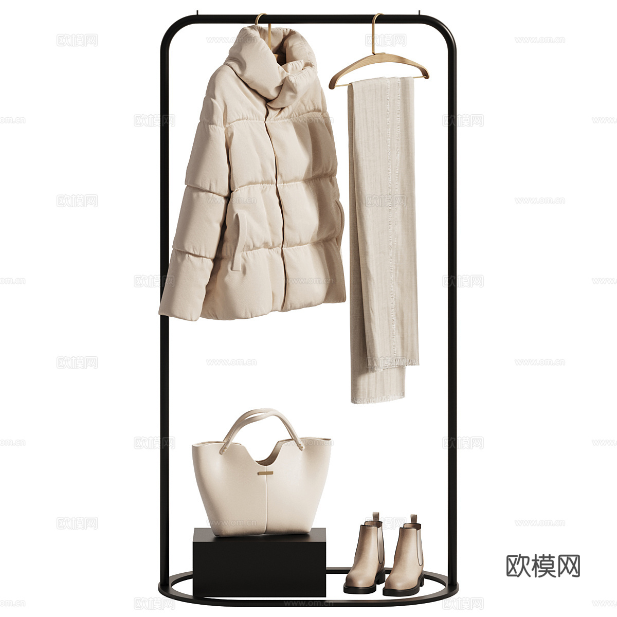 现代奶油风服饰鞋帽 衣架3d模型