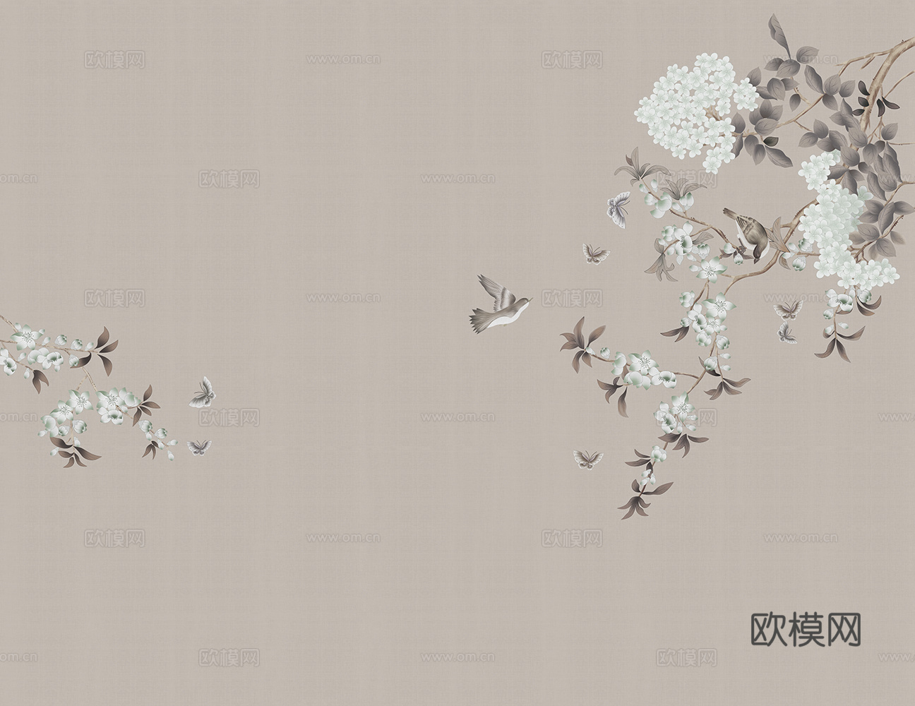 新中式花鸟壁纸壁画