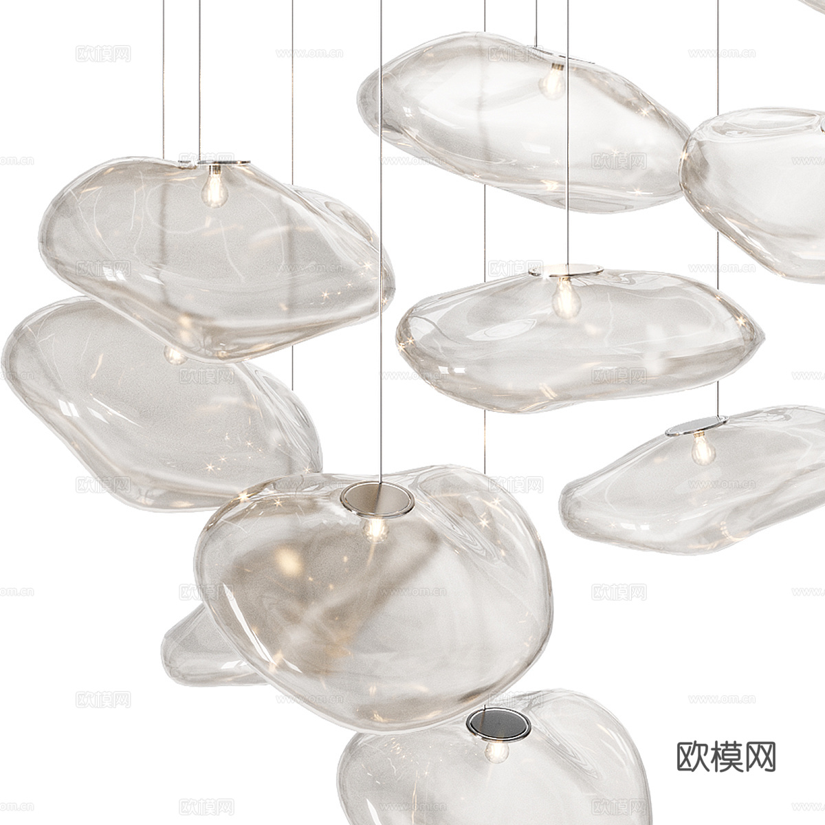 现代意式极简 Bocci 随机玻璃吊灯3d模型