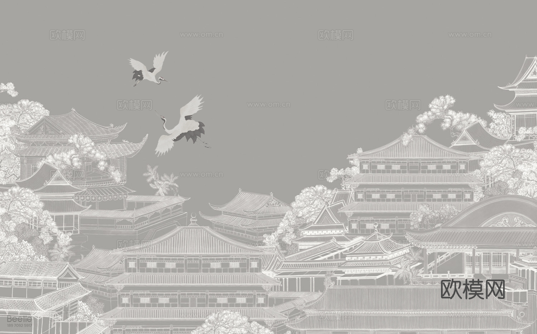 高清中式建筑壁画壁纸贴图