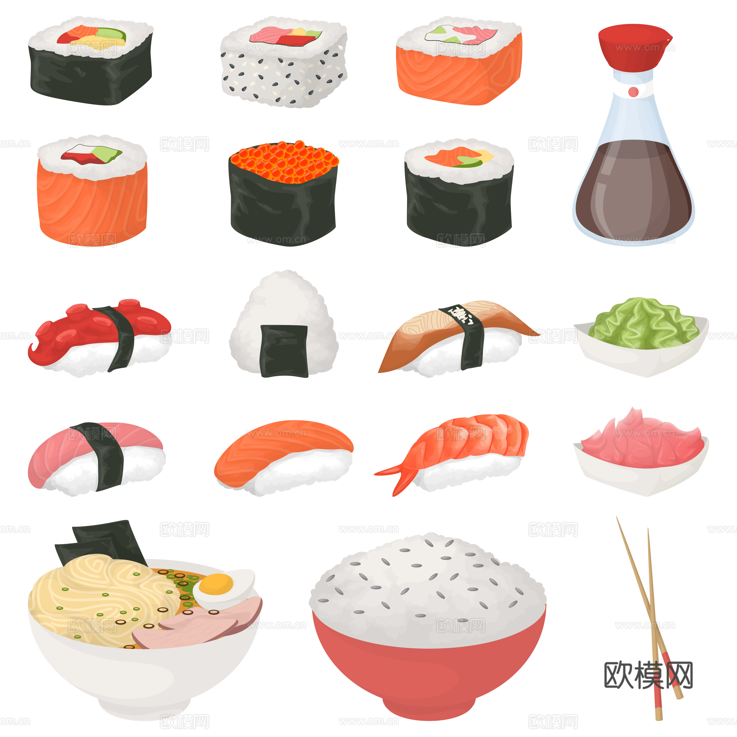 免抠图标 日本美食图标 寿司 生鱼片 拉面图标 卡通图标