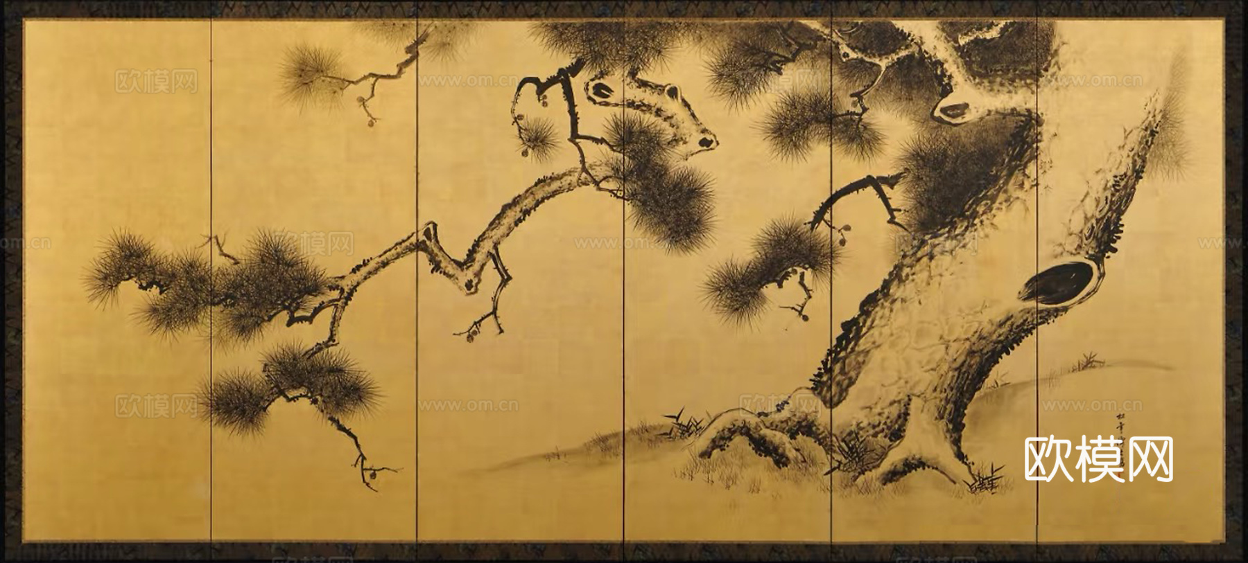 新中式金色屏风壁画