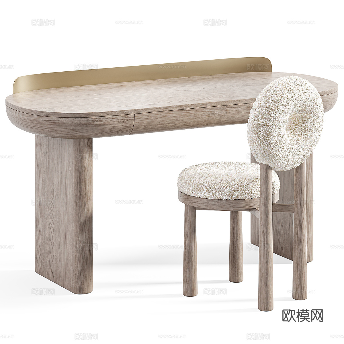 新中式轻奢鲑鱼桌面书桌椅3d模型