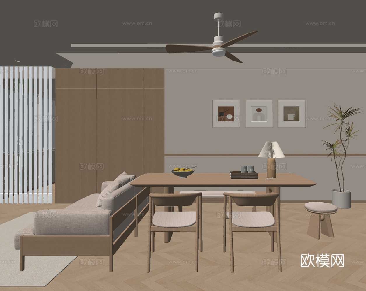 原木奶油客餐厅su模型