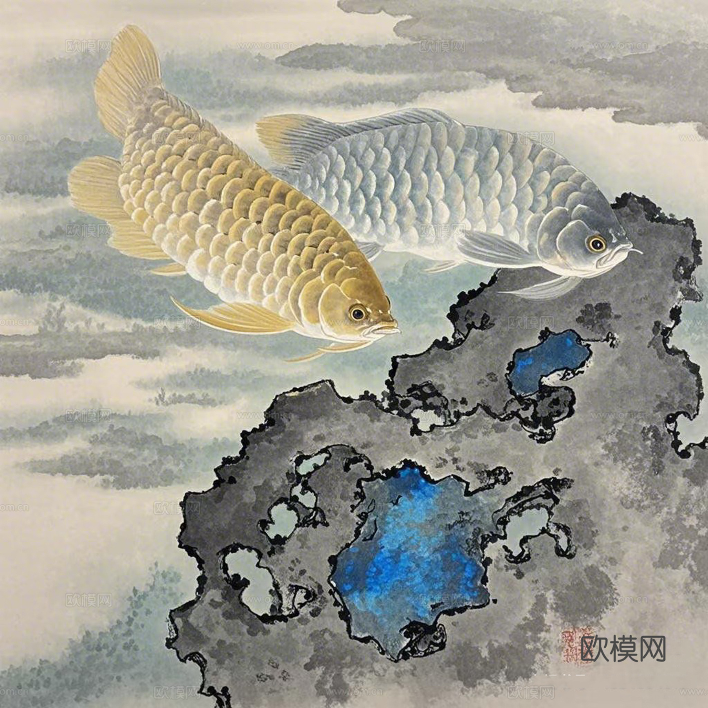新中式抽象鲤鱼装饰画