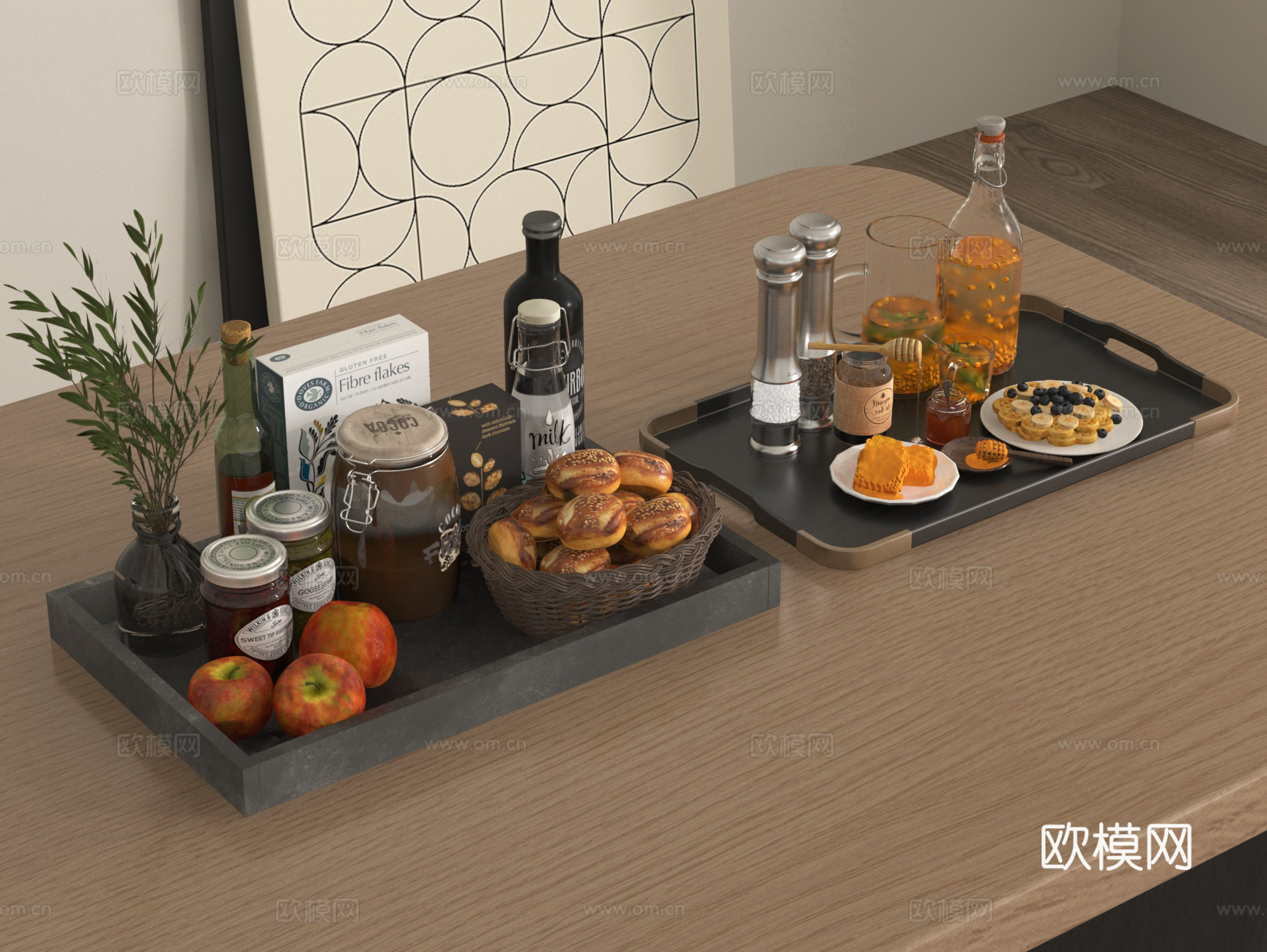 餐盘  水杯 托盘  酒 水果 食物3d模型