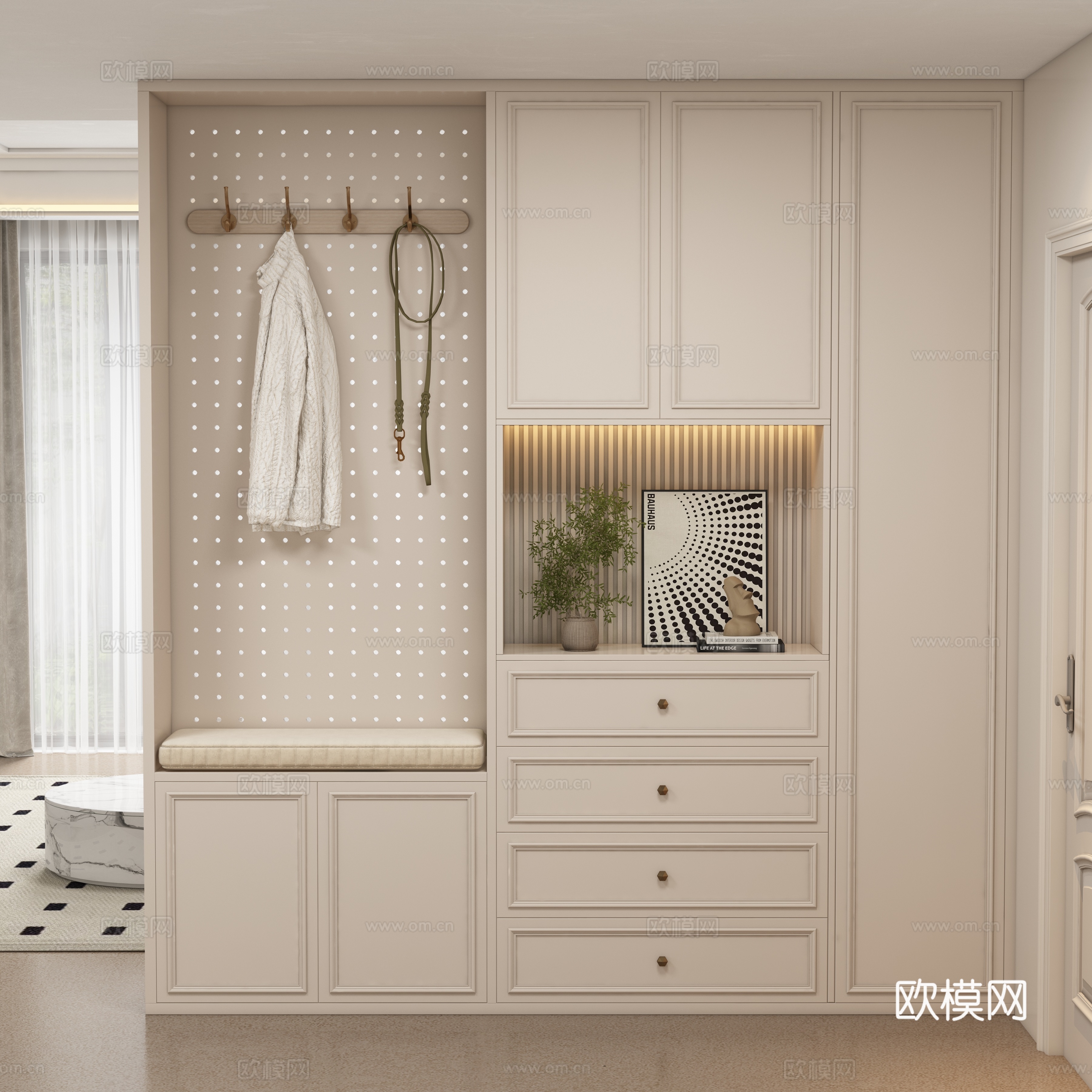 现代奶油风玄关柜su模型