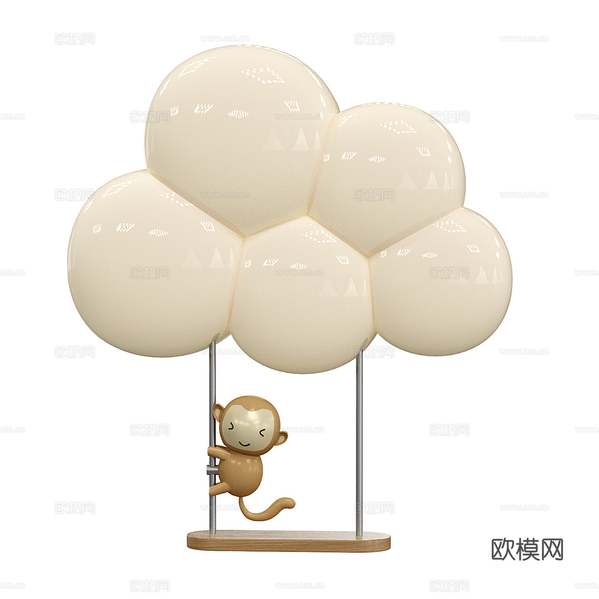 现代奶油风儿童云朵壁灯3d模型