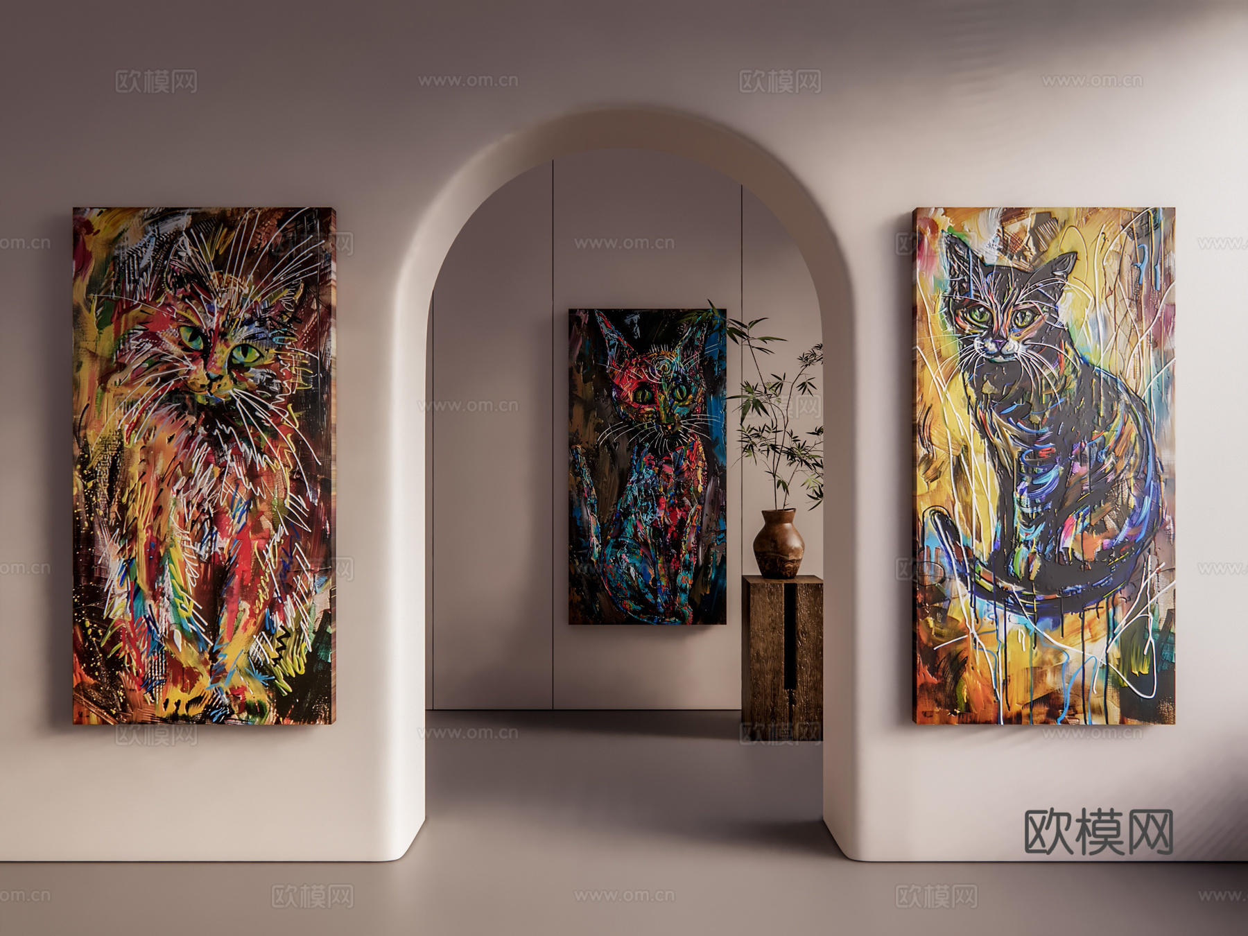 现代极简油画 抽象动物油画 高端艺术油画 动物画像 挂画组合su模型