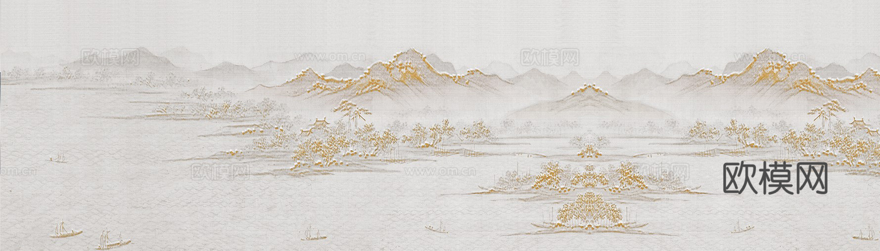 新中式山水壁画贴图