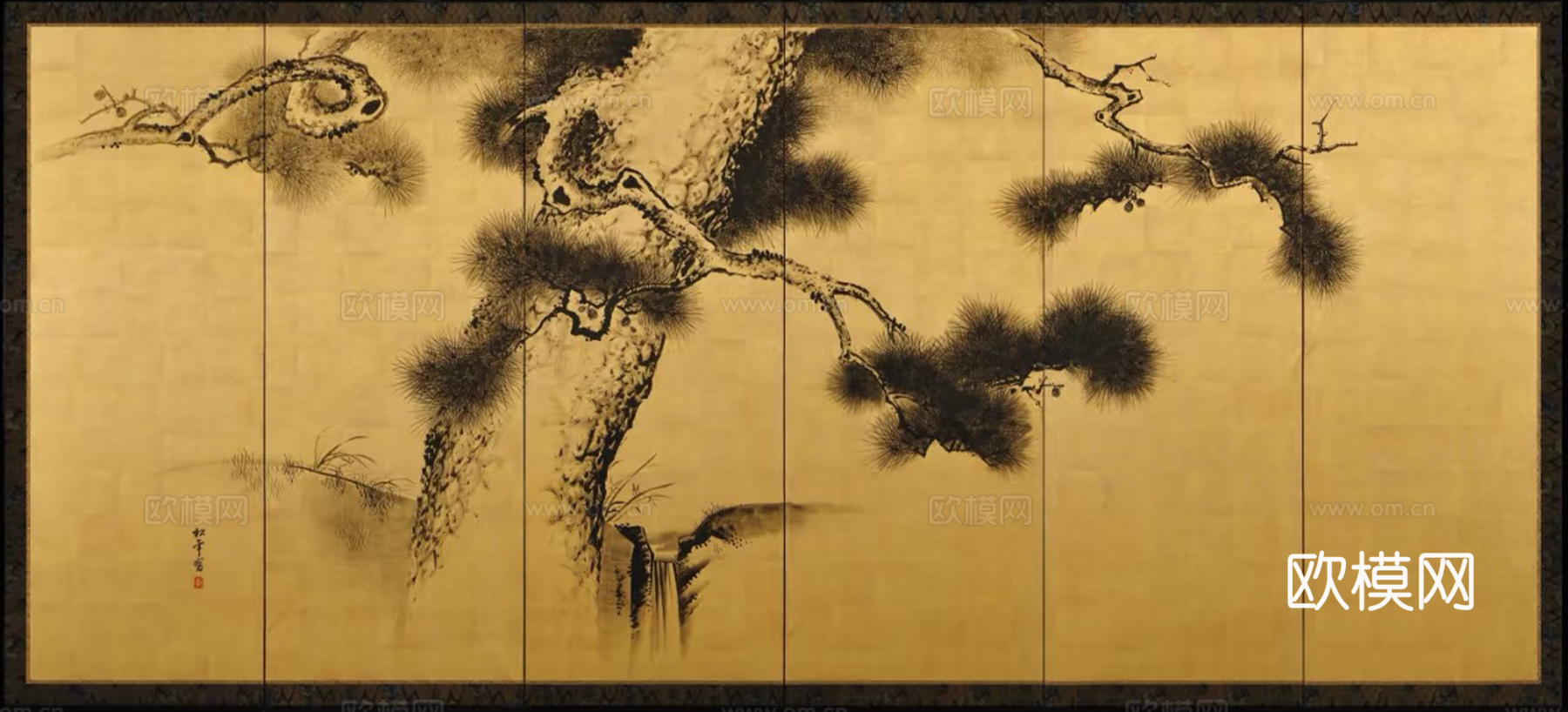 新中式金色屏风壁画