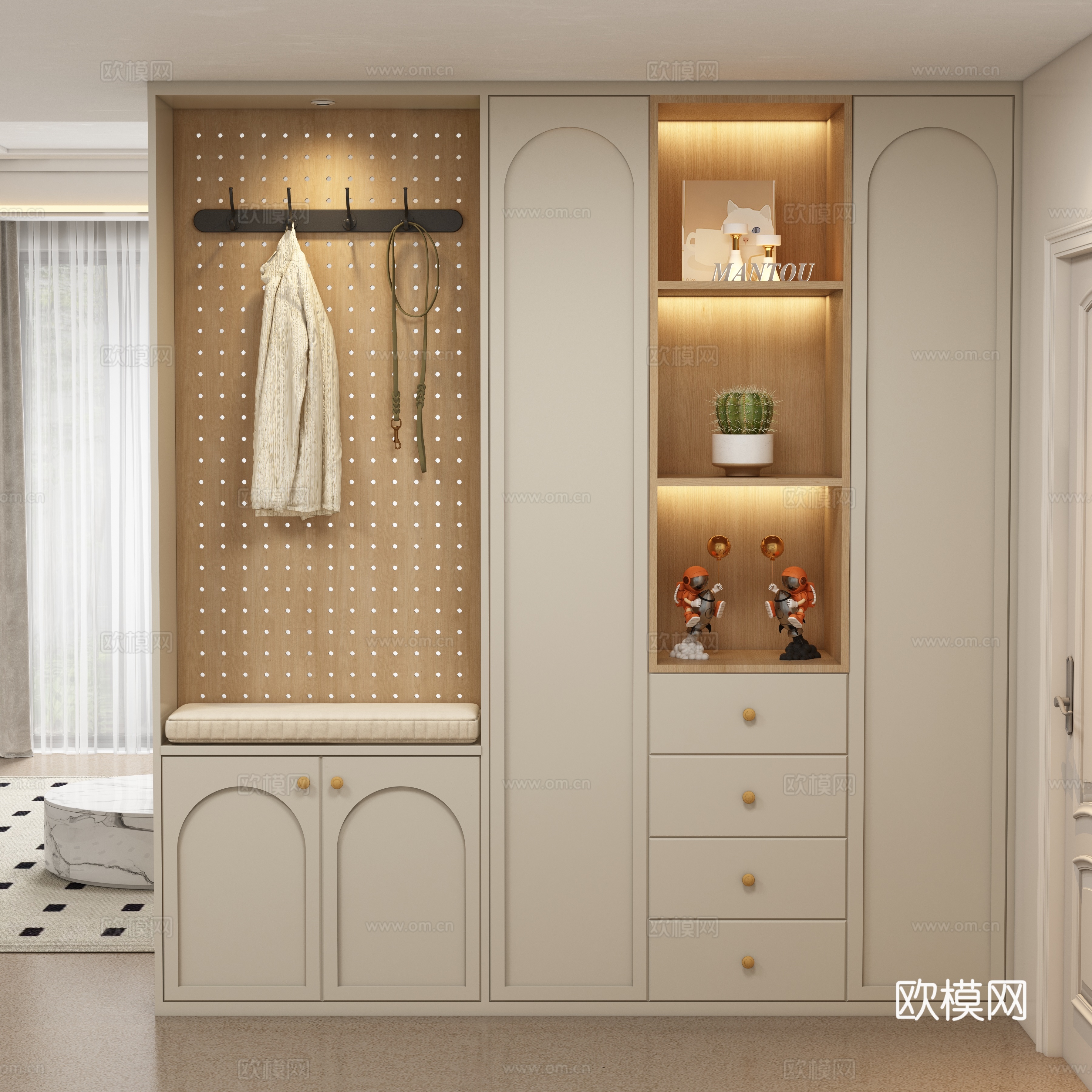 现代奶油风玄关柜su模型