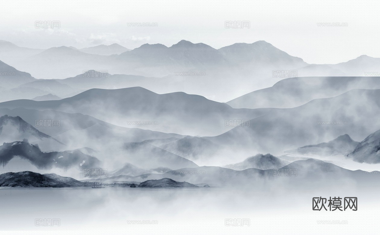 高清中式新中式山水水墨壁画壁纸