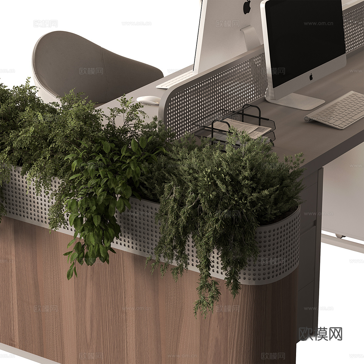 新中式员工套装 - 办公家具3d模型