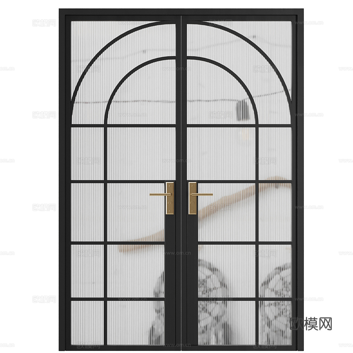 美式轻奢拱形玻璃双开门3d模型