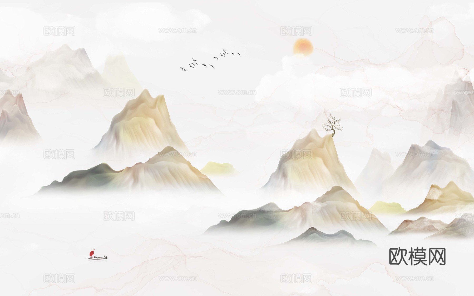 中式山水水墨壁纸壁画