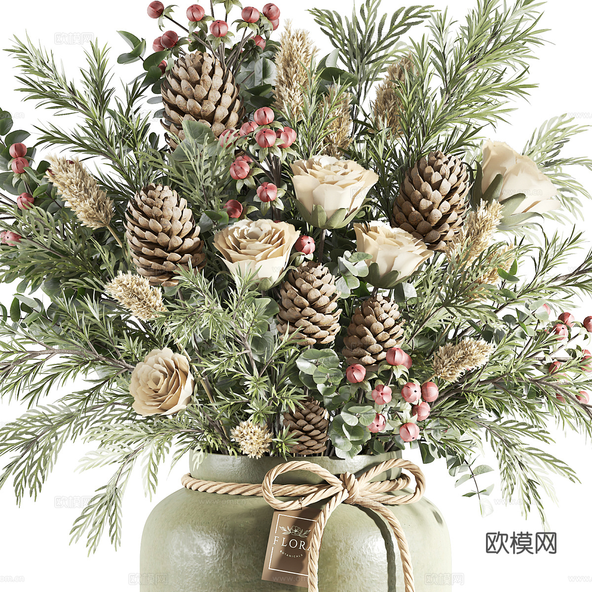 现代奶油风花瓶花艺3d模型