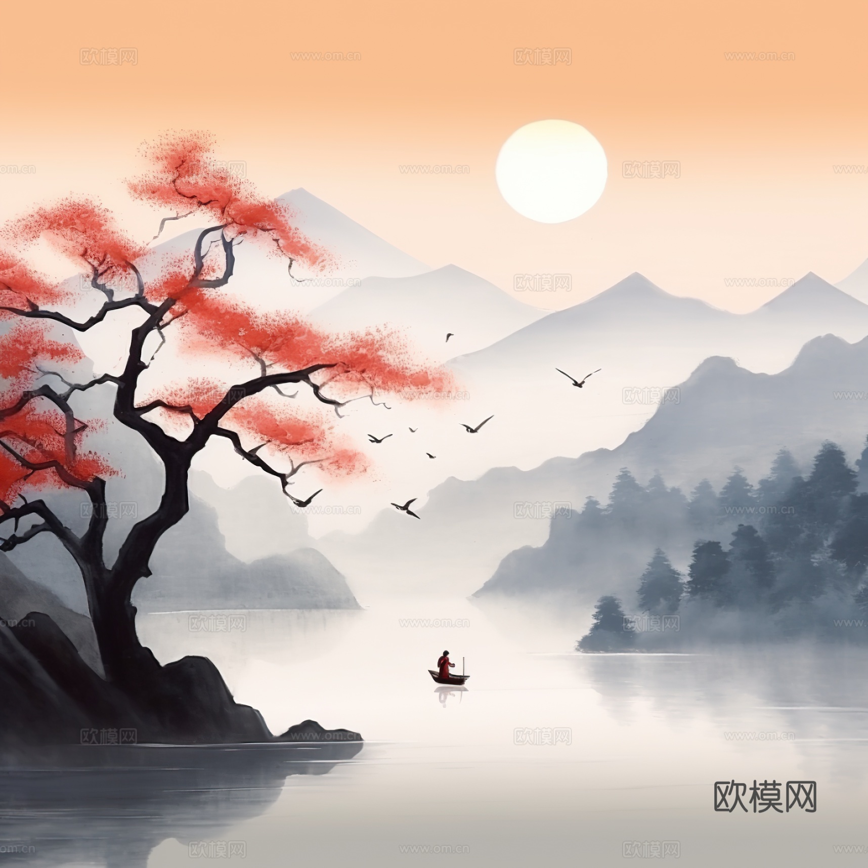 中式新中式山水壁纸壁画